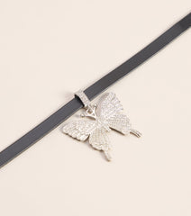 Edgy Shine Rhinestone Butterfly Choker Necklace