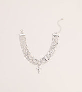 Glitzy Rhinestone Cross Chainmail Choker Necklace