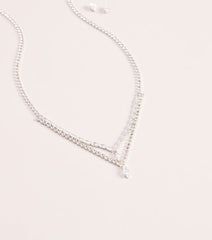 Glam Detail Cubic Zirconia Necklace And Earrings Set
