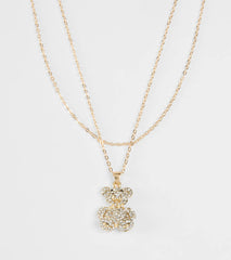 Rhinestone Teddy Bear Charm Necklace