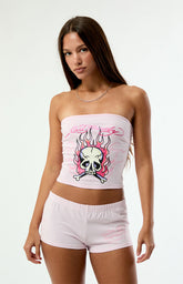 Ed Hardy Pink Flame Skull Tube Top