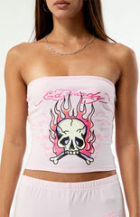 Ed Hardy Pink Flame Skull Tube Top