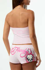 Ed Hardy Hardy Pink Flame Skull Shorts