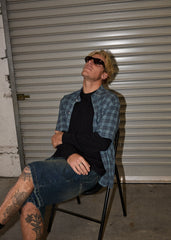 AFENDS Mens Position - Seersucker Short Sleeve Shirt - Navy Check