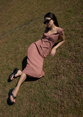 AFENDS Womens Austin - Check Midi Dress - Red Rum