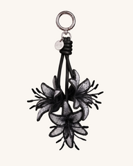 3D Embroidered Lily Bag Charm - Black Silver