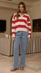 Kodi Sweater - Red/Beige Stripe