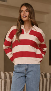 Kodi Sweater - Red/Beige Stripe