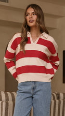 Kodi Sweater - Red/Beige Stripe