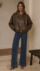 Leela Vegan Leather Bomber Jacket - Brown