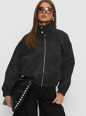 Ellissa Faux Suede Bomber Jacket Black