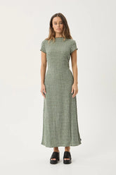 AFENDS Womens Elodie - Seersucker Midi Dress - Base Deep Green Check