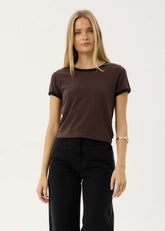 AFENDS Womens Carmen - Baby Ringer Tee - Coffee / Black