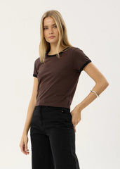 AFENDS Womens Carmen - Baby Ringer Tee - Coffee / Black