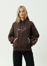 AFENDS Womens Reality Check - Boxy Pull On Hood - Coffee