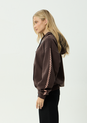 AFENDS Womens Reality Check - Boxy Pull On Hood - Coffee