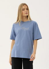 AFENDS Mens Horoscope - Boxy Tee - Washed Slate Blue