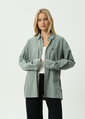 AFENDS Mens Pinned - Oversized Striped Long Sleeve Shirt - Sycamore Stripe