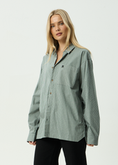 AFENDS Mens Pinned - Oversized Striped Long Sleeve Shirt - Sycamore Stripe