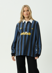 AFENDS Mens Angel Boy - Rugby Long Sleeve Tee - Black Stripe