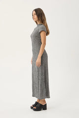 AFENDS Womens Elodie - Seersucker Midi Dress - Asta Steel Check