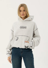 AFENDS Mens Spiritual - Distressed Boxy Hood - Grey Marle