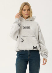AFENDS Mens Spiritual - Distressed Boxy Hood - Grey Marle