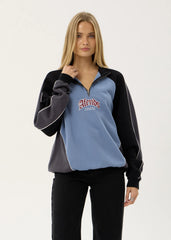 AFENDS Mens Occupancy - Paneled Quarter Zip Jumper - Slate Blue