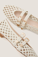 White Woven Buckle Nina Flats