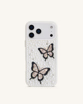 Butterfly Pearl Embellished Phone Case - White