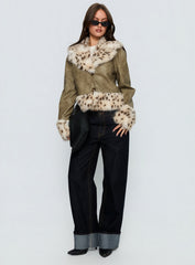 Hiraya Faux Fur Trim Jacket Vintage Green