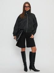 Ellissa Faux Suede Bomber Jacket Black
