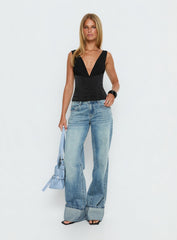 Briannah Contrast Corset Top Black