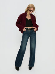 Jessalynn Faux Suede Zip Through Jacket Burgundy
