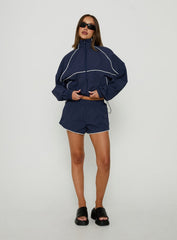 Shayyla Funnel Neck Windbreaker Jacket Navy / White