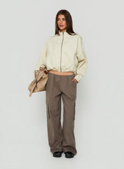 Chayden Cropped Canvas Bomber Jacket Cream