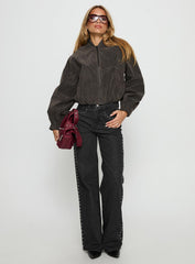 Mastery Faux Suede Bomber Jacket Charcoal