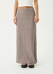 AFENDS Womens Lita - Seersucker Maxi Skirt - Base Coffee Check