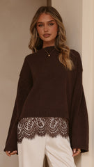 Kylan Lace Trim Sweater - Brown