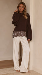 Kylan Lace Trim Sweater - Brown