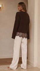 Kylan Lace Trim Sweater - Brown