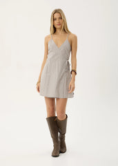 AFENDS Womens Margot - Wrap Mini Dress - Olive Stripe