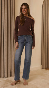Briella Boat Neck Sweater - Brown