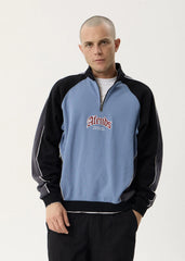 AFENDS Mens Occupancy - Paneled Quarter Zip Jumper - Slate Blue