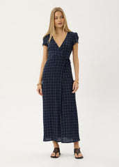 AFENDS Womens Felicity - Seersucker Maxi Dress - Thea Midnight Check