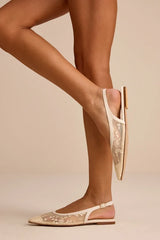 Cepheus Cream Mesh Embroidered Slingback Flats
