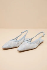 Cepheus Baby Blue Mesh Embroidered Slingback Flats