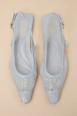 Cepheus Baby Blue Mesh Embroidered Slingback Flats