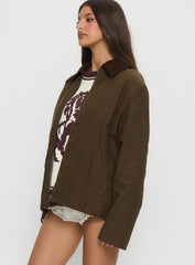 Livya Contrast Collar Utility Jacket Khaki