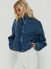 Soja Denim Funnel Neck Jacket Mid Blue Wash
